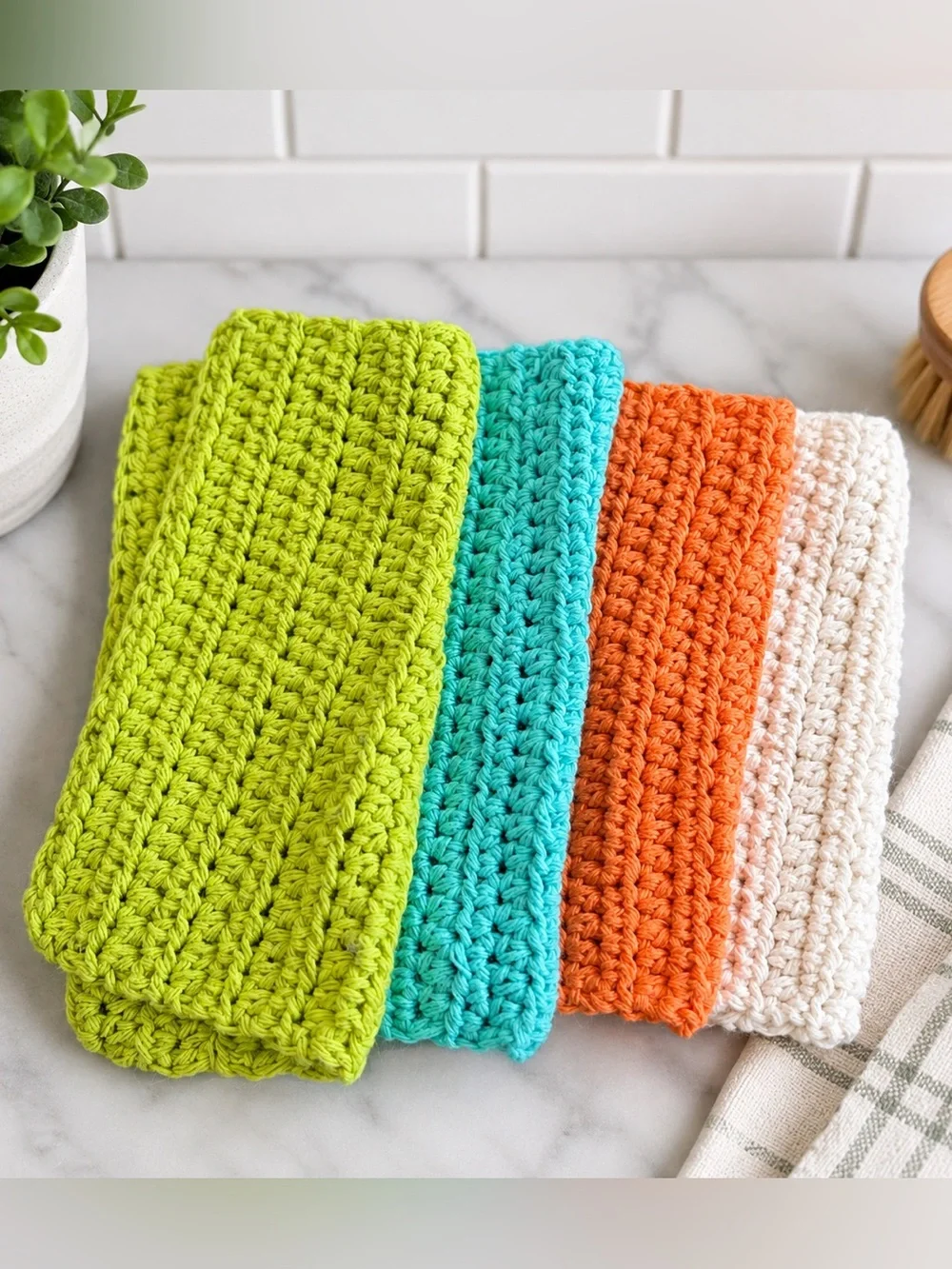 Handmade Crochet 100% cotton Dishcloths Set of 4 Colorful Kitchen Washcloths